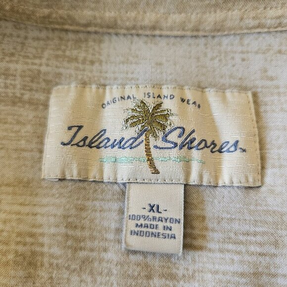 Island Shores XL Beige & Blue Palm Rayon Hawaiian Shirt - Picture 11 of 11